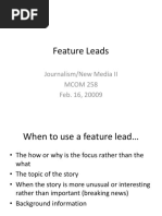 Feature Leads: Journalism/New Media II MCOM 258 Feb. 16, 20009