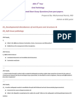 Oral Pathology, ToS Wise Separated Questions From Past Papers