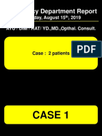 Emergency Department Report: Thursday, August 15, 2019 AYU / DIM / RAT/ YD.,MD.,Opthal. Consult