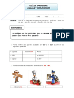 Guia 3º Explican El Significado de Palabras Que Tienen Sufijo Dor - Dora, Ero Era, Azo - Aza, Ón - Ona, Ote - Ota, Cito - Cita, Ito - Ita