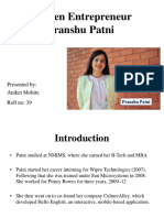 Women Entrepreneur Pranshu Patni: Presented By: Aniket Mohite Roll No: 39