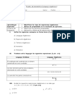 PRUEBA de MATEMATICA Lenguaje Algebraico 1 Medio