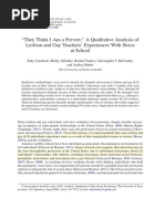 "They Think I Am A Pervert:" A Qualitative Analysis of Lesbian and Gay Teachers' Experiences With Stress at School