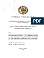 Movilidad en Bicicleta y Su Incidencia en La Calidad de Vida de Los Habitantes Del Centro de La Ciudad de Ambato, Provincia de Tungurahua