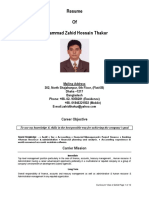 Resume of Mohammad Zahid Hossain Thakur