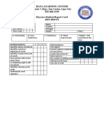 Hana Learning Center Purok 7, Brgy, San Carlos, Lipa City 043-404-1530 Daycare Student Report Card 2019-2020 SY