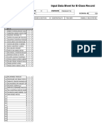 Input Data Sheet For E-Class Record: Region Division School Name School Id