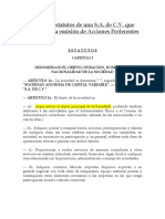 F4. Formato de Estatutos de Una SA de CV Que Contempla La Emisión de Acciones Preferentes