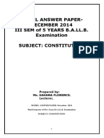 Model Answer Paper-December 2014 Iii Sem of 5 Years B.A.Ll.B. Examination Subject: Constitution