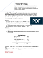 Manufacturing Technology - I Course ID: ME 222 (3-0-0-6)