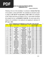 GGDSD College Rajpur (Palampur) Admission Cell: SR No Form NO Student Name Father'S Name