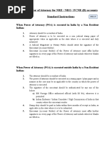 Special Power of Attorney For NRE / NRO / FCNR (B) Accounts Standard Instructions