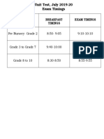 Unit Test, July 2019-20 Exam Timings