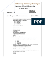 Rajiv Gandhi University of Knowledge Technologies: (Department of Chemical Engineering) Weekly Test - 4