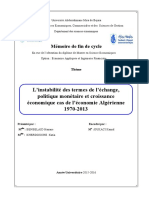 L'Instabilité Des Termes de L'échange, Politique Monétaire Et Croissance Économique Cas de L'économie Algérienne 1970-2013