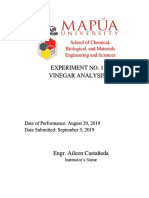 Experiment No. 1 Vinegar Analysis: School of Chemical, Biological, and Materials Engineering and Sciences