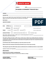 Application For Nigeria Government Treasury Bills: To: Zenith Bank PLC