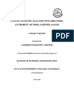 A Study On Ratio Analysis Towards Steel Authority of India Limited, Salem