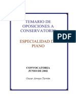 Temario para Oposiciones Conservatorio Piano Comunidad de Madrid