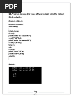 Q1.Program To Swap The Value of Two Variable With The Help of Third Variable