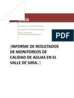 Informe de Resultados Monitoreos de Calidad de Agua en El Valle de Siria.