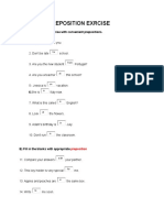 Preposition Exrcise: A) Complete The Exercise With Convenient Prepositions