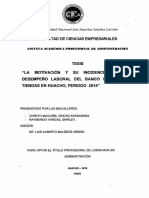 La Motivación y Su Incidencia en El Desempeño Laboral Del - Banco Interbank, Tiendas en Huacho, Periodo 2014