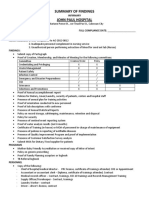 Summary of Findings John Paul Hospital: Infirmary