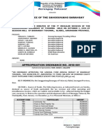 Office of The Sangguniang Barangay: Appropriation Ordinance No. 2018-001