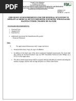 Checklist of Requirements For The Renewal of License To Operate As Medical Device Importer/ Exporter/ Wholesaler/ Manufacturer/ Trader/ Re-Packer