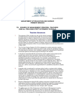 Department of Education and Science Primary Branch To: Boards of Management, Principal Teachers and All Teaching Staff in Primary Schools