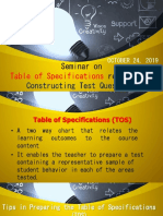 Constructing Test Questions: Table of Specifications