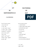 Worksheet IN Mathematics 8 Factoring BY GCF: (1st GRADING)