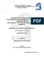 Justificacion y Procedimiento Lumbrera 3A Por Medio de Muro Milan en El Cad 6 487.963 Del Tunel Emisor Oriente