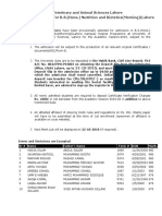 University of Veterinary and Animal Sciences Lahore 5th Merit List For B.S. (Hons.) Nutrition and Dietetics (Morning) (Lahore Campus) (18 Oct, 2019)