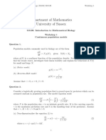 Department of Mathematics University of Sussex: Introduction To Mathematical Biology (G5106) 2019-20 Workshop 1