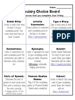 Vocab Choice Board - Induction