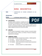 Memoria Descriptiva y Especificaciones Técnicas Vivienda