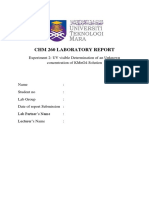 CHM 260 Laboratory Report: Experiment 2: Uv Visible Determination of An Unknown Concentration of Kmno4 Solution