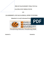 Term Paper of Mangement Practice & Organization Behaviour ON Leadership and Managerial Effectiveness