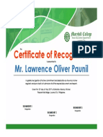 Certificate of Recognition: Mr. Lawrence Oliver Paunil