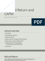 Risk and Return and Capm: Mba 2 Lecturer Series