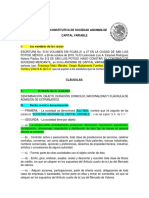 Acta Constitutiva de Sociedad Anonima de Actividad Integradora