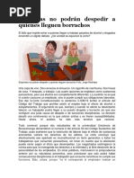 Empresas No Podrán Despedir A Quienes Lleguen Borrachos