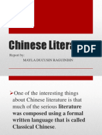 Chinese Literature: Report By: Mayla Ducusin Raguindin