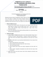 Kota Ternate - Pengumuman Seleksi CPNS 2019 PDF