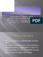 The Headline Is A Phrase, Which Provides A Brief Summary of The News That Is in Detail - in Telugu, Headlines Are Known As 'SIIRSHIKALU''