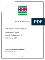 Title: Research Project On Apple Inc Student Name: Yogesh Karande Registration No. 12-2012 Course: MBA