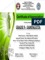 Certificate of Appreciation: Grade 9 - Sampaguita