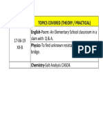 Date Topics Covered (Theory / Practical) English-Poem:-An Elementary School Classroom in A Physics-To Find Unknown Resistance Using Meter